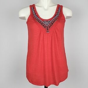 ⭐️3/ $30⭐️ Carole Rose Red  Tank Top Beaded Round Neckline Lightweight Size S